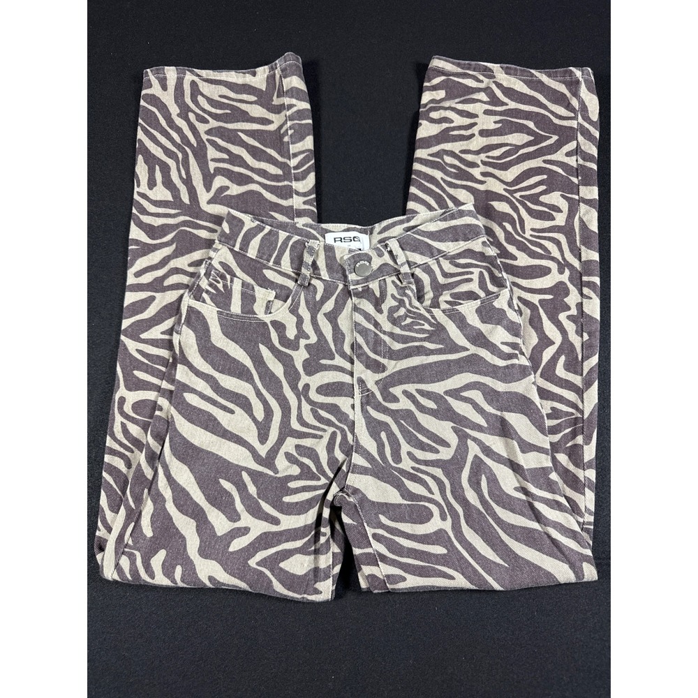RSQ Womens Zebra Print High Rise Straight Leg Jeans Grey White Size 24